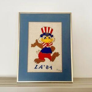 Patriotic Cartoon Eagle Needlework Framed Art - Red, Blue, White